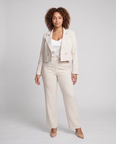 Damen Cropped-Blazerjacke mit weitem Reverskragen und zweireihiger Knopfleiste Nord Taschen