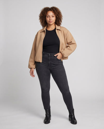 Damen Cropped-Blousonjacke im Boxy‑Cut mit Hemdkragen, Reißverschluss und elastischem Bund Nord Taschen