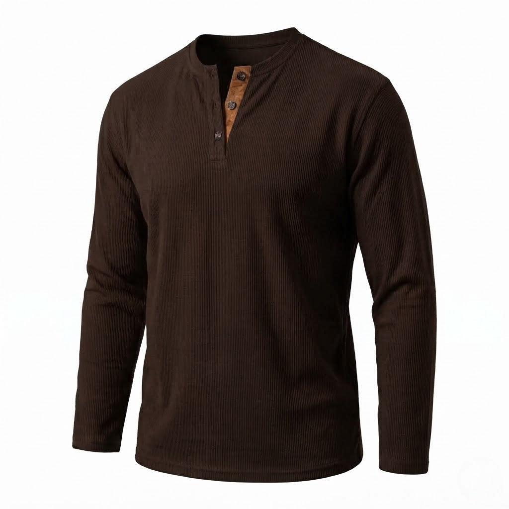 Männer Casual Waffel Henley mit Wildlederdetails am Schlitzhals Nord Taschen