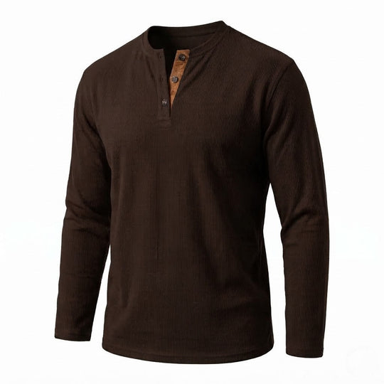 Männer Casual Waffel Henley mit Wildlederdetails am Schlitzhals Nord Taschen