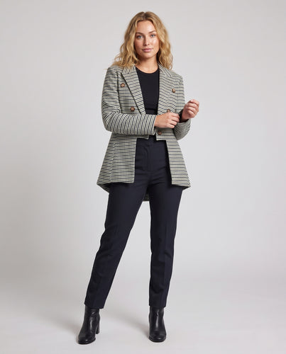 Damen Doppelreihiger Cropped-Blazer mit Vorderschlitz und tailliertem Rückensaum Nord Taschen