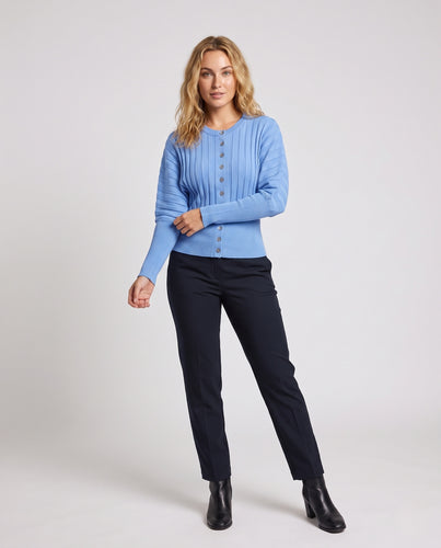 Damen Gerippte Strickjacke mit Taillenbetonung und Ballonärmeln Nord Taschen
