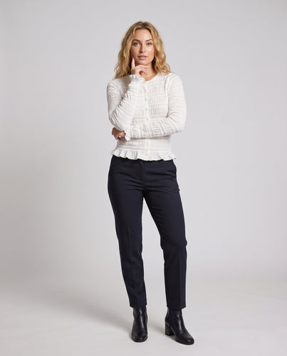 Damen Gesmokte Langarm-Cardigan mit Knopfleiste und Rüschenpeplum Nord Taschen