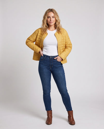 Damen gesteppte leichte Steppjacke mit Rundhalsausschnitt, Druckknopfverschluss und aufgesetzten Taschen Nord Taschen