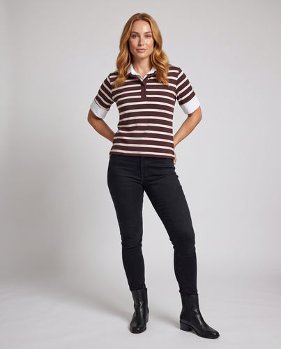 Damen Gestreiftes Poloshirt mit Kontrastkragen und überschnittener Kurzarm‑Silhouette Nord Taschen