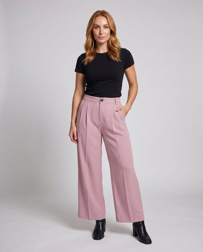 Damen Hochgeschnittene Wide‑Leg Hose mit Bundfalten und Bügelfalte Nord Taschen