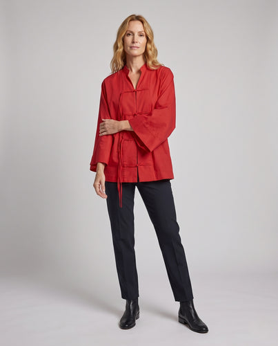 Damen Leichte Kimono-Jacke mit Mandarinkragen, dekorativen Zierknoten und weitem Ärmel Nord Taschen