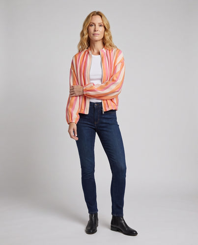 Damen Leichte Satin-Optik Cropped Bomberjacke mit Ballonärmeln und Stehkragen Nord Taschen