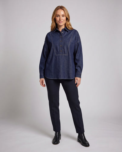 Damen Lockeres Denim‑Hemd mit halber Knopfleiste und kastiger Oversize‑Silhouette Nord Taschen