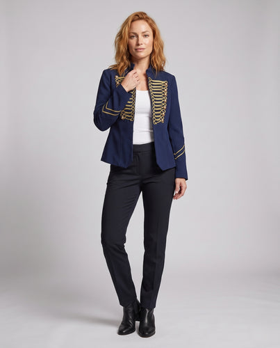 Damen Militärisch inspirierte Crop-Jacke mit galonierter Front und Stehkragen Nord Taschen