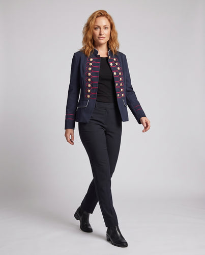 Damen Militärisch inspirierte Tunika‑Jacke mit Stehkragen, Galon- und Zierriegel-Details Nord Taschen