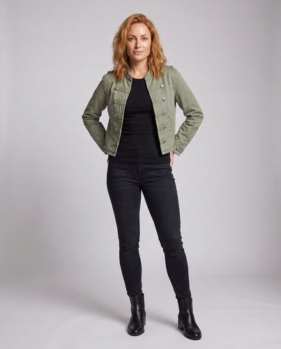 Damen Militärische Cropped Jacke mit Zierknopfleiste Nord Taschen
