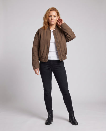 Damen Oversize-Bomberjacke mit geripptem Stehkragen, elastischem Saum und Eingrifftaschen Nord Taschen