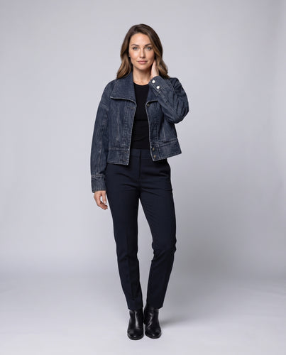 Damen Oversize-Jeansjacke mit weitem Schalkragen und verkürzter Silhouette Nord Taschen