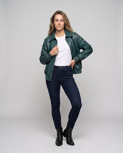 Damen Oversize Kunstleder-Bomberjacke mit übergroßem Kragen, Kontrastnähten und gerippten Bündchen Nord Taschen