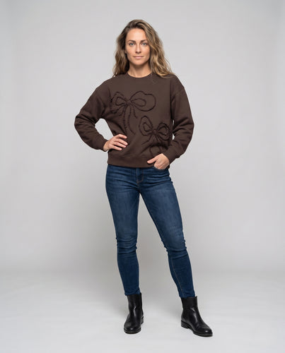 Damen Oversize-Sweatshirt mit applizierten Schleifen und geripptem Saum Nord Taschen