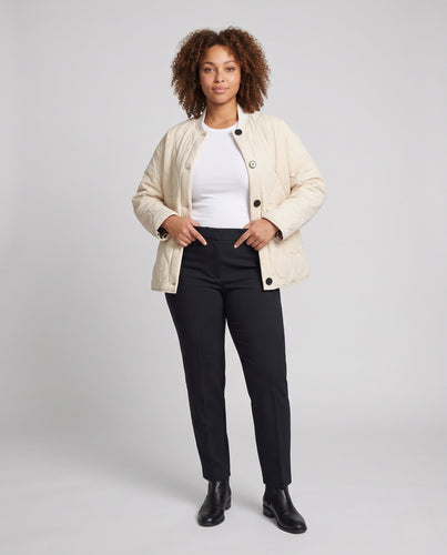 Damen Steppjacke mit Rundkragen, Knopfleiste und aufgesetzten Pattentaschen Nord Taschen