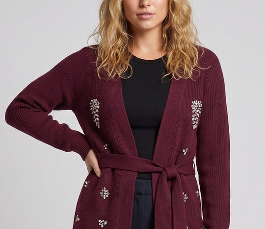Damen Strickmantel mit Taillengürtel und Schmuckstein‑Applikationen Nord Taschen