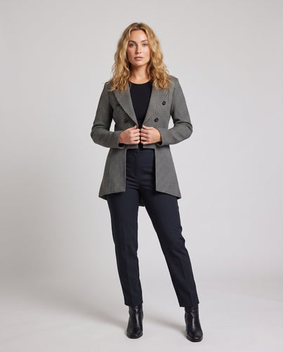 Damen Taillierter Hahnentritt-Blazer mit Schößchen-Cut und zweireihiger Knopfleiste Nord Taschen