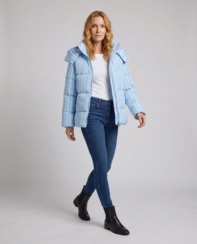 Damen Wattierte Steppjacke mit abnehmbarem Capelet, hohem Stehkragen und vertikalem Nadelstreifen Nord Taschen