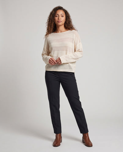 Damen Leichter Oversize-Ajourpullover mit U-Boot-Ausschnitt und transparentem Streifenmuster Nord Taschen
