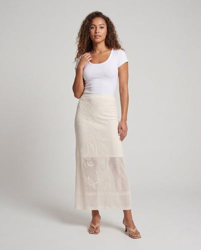 Damen Maxi-Rock aus transparentem Feinstrick mit Ornamentmuster und hohem Bund Nord Taschen