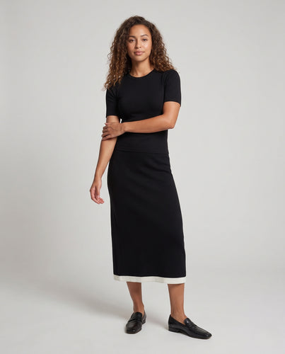 Damen Midirock aus feinem Feinstrick mit Kontrastsaum und elastischem Bund Nord Taschen