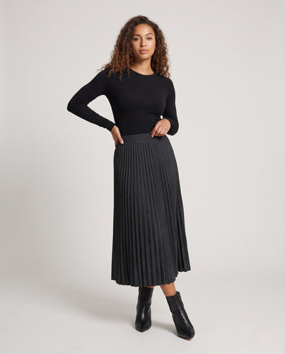 Damen Midirock mit schmalen Plisseefalten und elastischem Rippbund Nord Taschen
