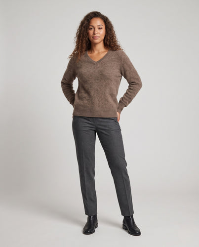 Damen Mohair-Pullover mit V-Ausschnitt und lässiger Oversize-Passform Nord Taschen