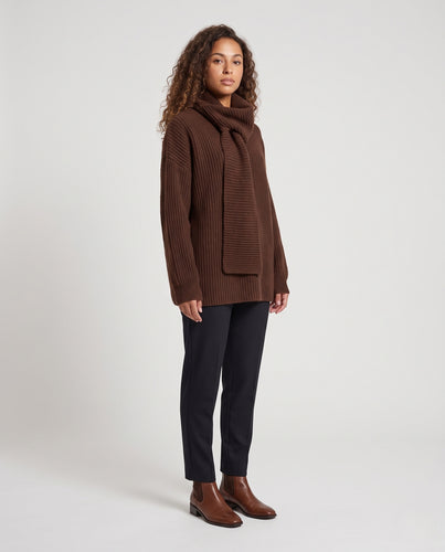 Damen Oversize-Rippstrick-Pullover mit integriertem Schlauchschal Nord Taschen