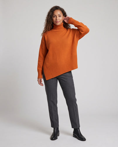 Damen Oversize-Rollkragenpullover mit überschnittenen Schultern und verlängertem Rippbund Nord Taschen