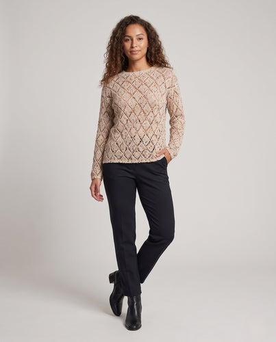 Damen Transparenter Ajour-Strickpullover mit Rautenmuster und weitem Schnitt Nord Taschen