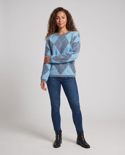 Damen Weicher Mohair-Optik Rautenpullover mit Oversize-Silhouette Nord Taschen