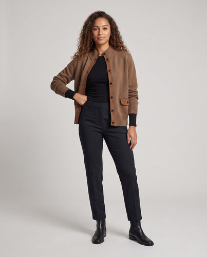 Damen Wollmix-Cardigan mit Stehkragen, durchgehender Knopfleiste und Pattentaschen Nord Taschen