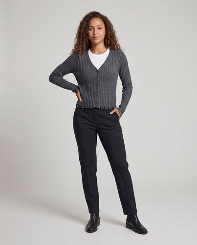 Damen Feiner Rippstrick-Cardigan mit V-Ausschnitt und Knopfleiste Nord Taschen