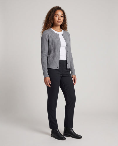 Damen Feiner Zopfmuster-Cardigan aus Baumwoll-Wollmix mit Rundhalsausschnitt und Perlmuttknopfleiste Nord Taschen