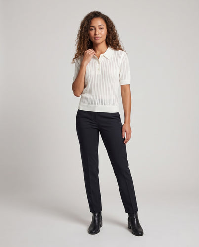 Damen Feines Ajour-Poloshirt aus leichtem Feinstrick mit klassischem Kragen Nord Taschen