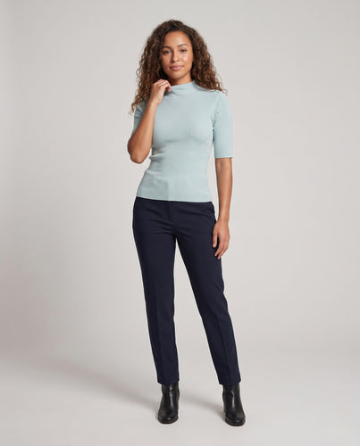 Damen Feines Rippstrick-Top mit Stehkragen und halblangen Ärmeln Nord Taschen