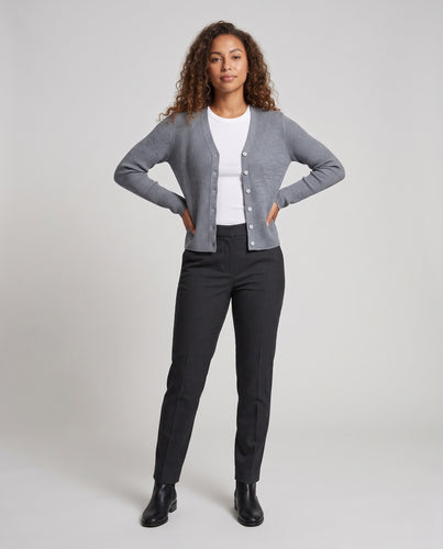 Damen Feinstrick-Cardigan mit Rippenstruktur, V-Ausschnitt und durchgehender Knopfleiste Nord Taschen