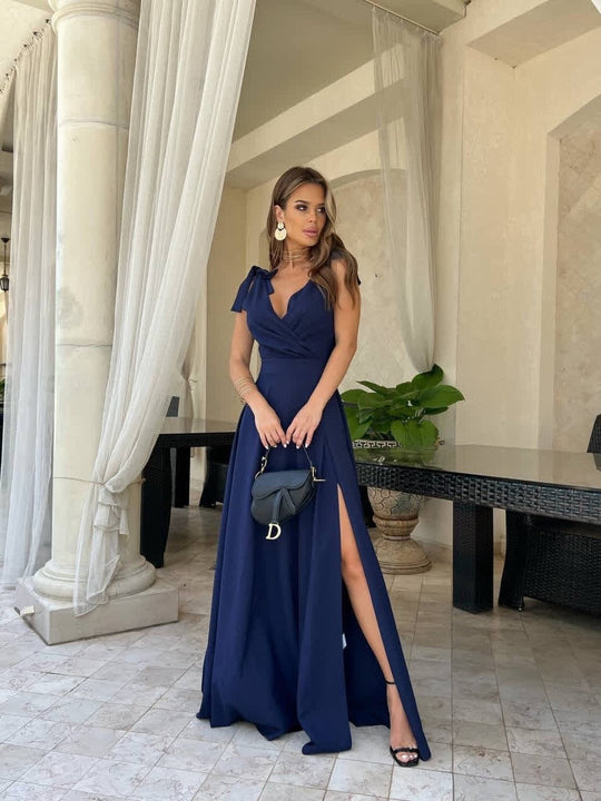 Abendkleid Langer Plissierter Einfarbiger - Arvani