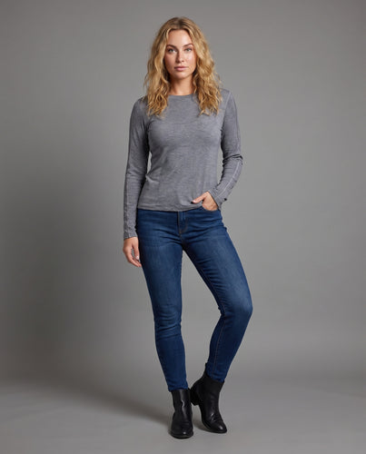 Damen Feinstrick-Longsleeve mit seitlichen Kontraststreifen Nord Taschen