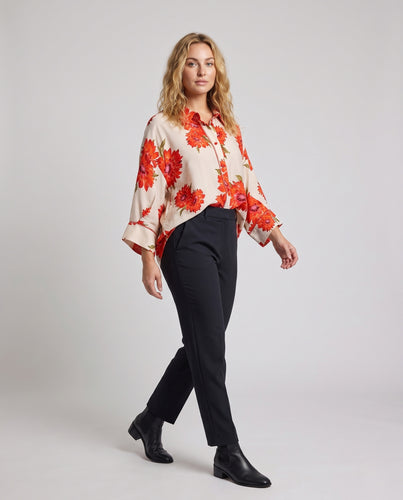 Damen Leichtes Oversize-Hemd mit Blumenprint, dreiviertel-Kimonoärmeln und Zierknopfleiste Nord Taschen