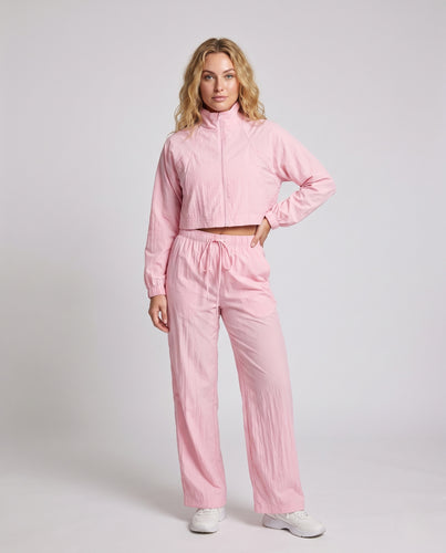 Damen Leichtes Zweiteiliges Lounge-Set mit Cropped-Zip-Jacke und weiten Highwaist-Hosen Nord Taschen