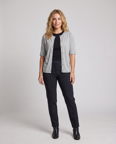 Damen Kurzärmeliges Feinjersey-Knopfcardigan mit Rundhals und kastiger Silhouette Nord Taschen
