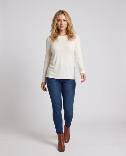 Damen Leichtes Langarmshirt aus seidigem Modal‑Jersey mit feinem Rundhalsausschnitt Nord Taschen