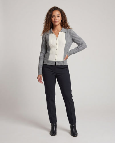 Damen Zweiteiliger Strick-Layering-Cardigan mit kontrastiertem Knopf-Top und Hemdkragen Nord Taschen