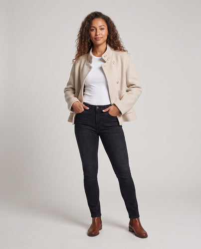 Damen Boxy‑Kurzjacke aus Wollmix mit breitem Schalkragen Nord Taschen