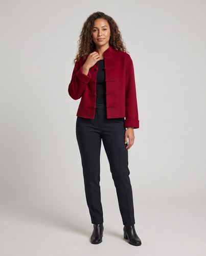 Damen Boxy-Kurzjacke mit Mandarinkragen und dekorativen Knotenverschlüssen Nord Taschen