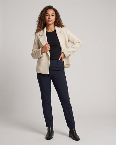Damen Boxy‑Kurzmantel aus hochwertigem Wollmix mit doppelreihiger Knopfleiste und Soft‑Flor Nord Taschen