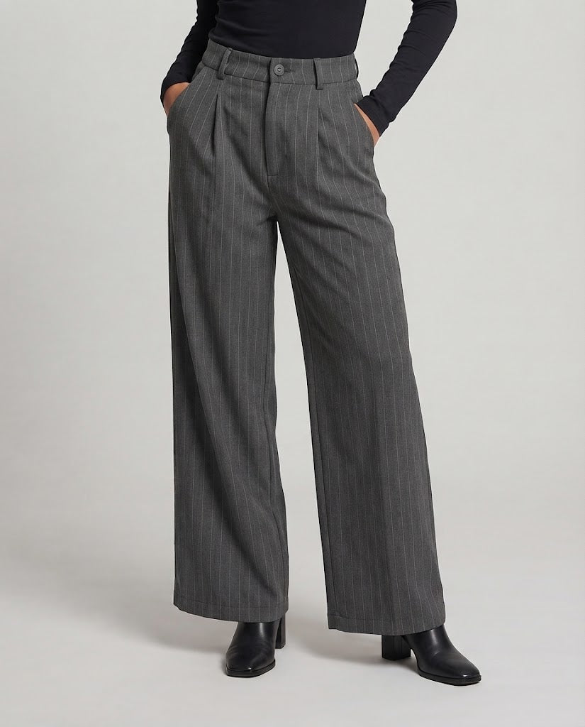 Damen Hochtaillierte Palazzo-Hose mit Nadelstreifen und weitem Bein Nord Taschen